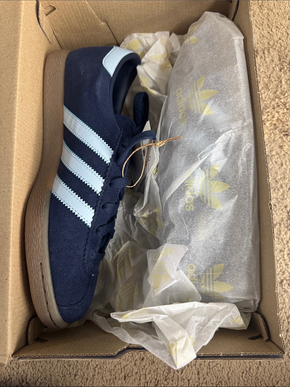 Men’s Adidas Navy Blue Suede Sneakers with Light Blue Stripes